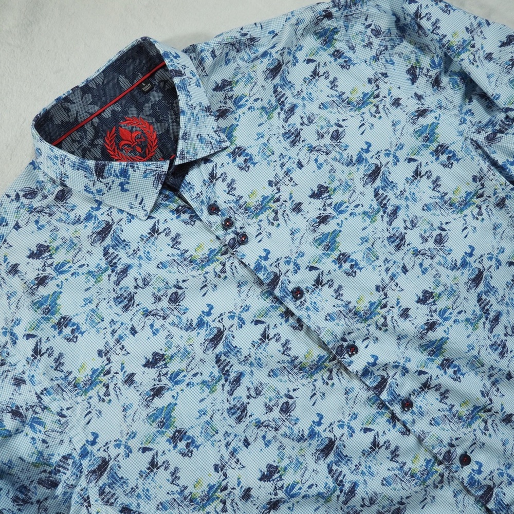Au Noir Sz 6  Light Blue Floral Button-Down Shirt Flip Cuff 100% Cotton